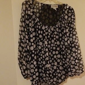 C D DANIELS Tops - ❤Black/white/silver Semi Sheer Bubble Blouse 2X C D DANIELS Tops - ❤Black/white/silver Semi Sheer Bubble Blouse 2X